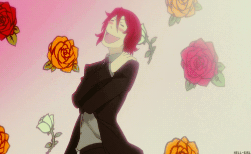 spirit albarn twirls around blushing gayly over a background of roses