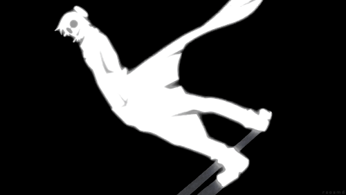 a white silhouette of stein from soul eater over a black background